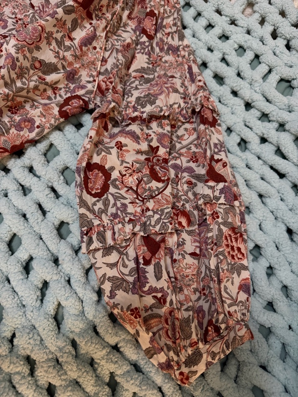 Love The Label Floral Peasant Top Rose, Green & Cream Balloon Sleeves Sz Large - Picture 15 of 17